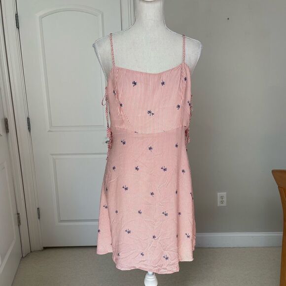 NWT Free People Garden Grove Pink and White Striped Palm Tree Print Slip Dress - Picture 3 of 12